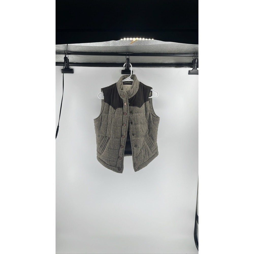 Ci Sono Women's Quilted Puffer Vest‎ Tweed Brown Snap Front Sleeveless Sz M